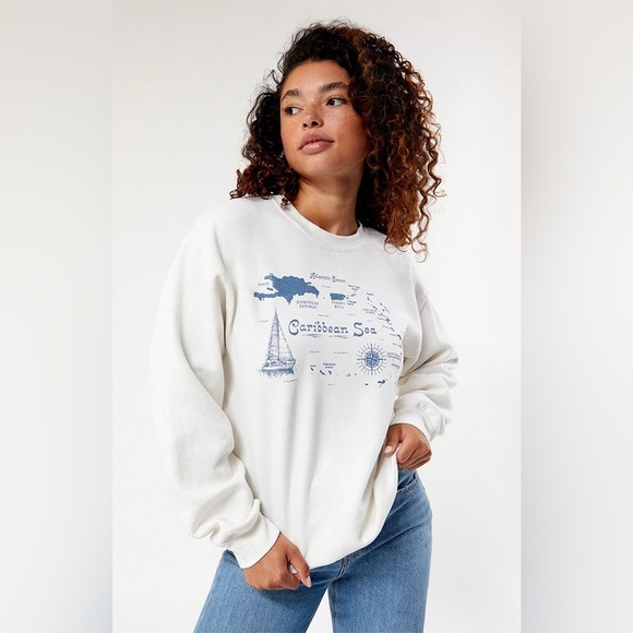 Golden Hour Tops - Women’s Golden Hour Caribbean Sea Crew Neck Sweatshirt in Color Cream Size XS/S